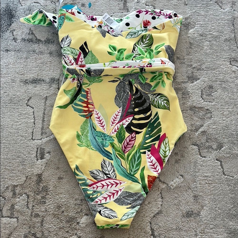 Reversible Vibrant Yellow and Green Tropical One-Piece Swimsuit - Picture 9 of 14